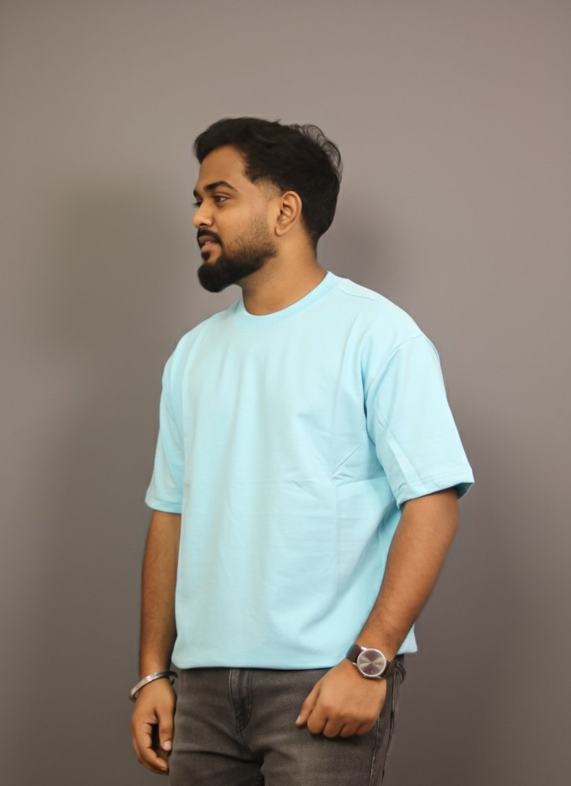 POWDER BLUE UnisexOversized plain Tshirt - Image 3