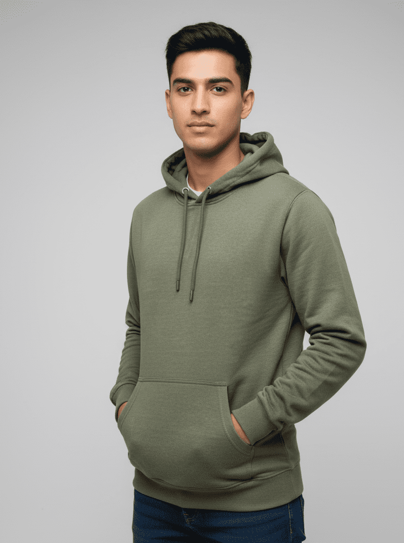 Army Green plain Regular hoodie