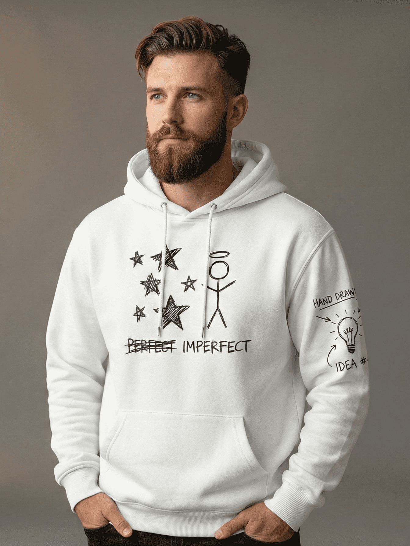 white imperfect printed dropshoulder hoodie