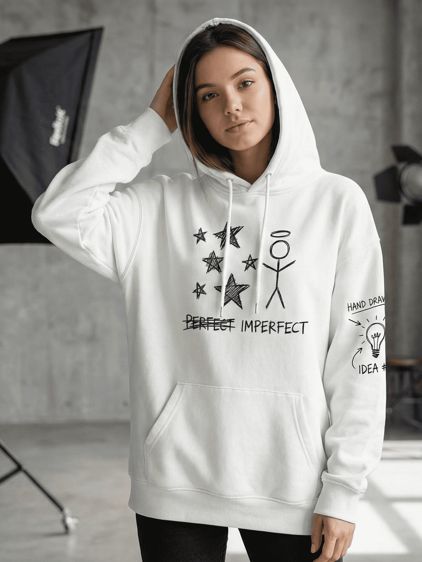 women imperfect printed dropshoulder white hoodie