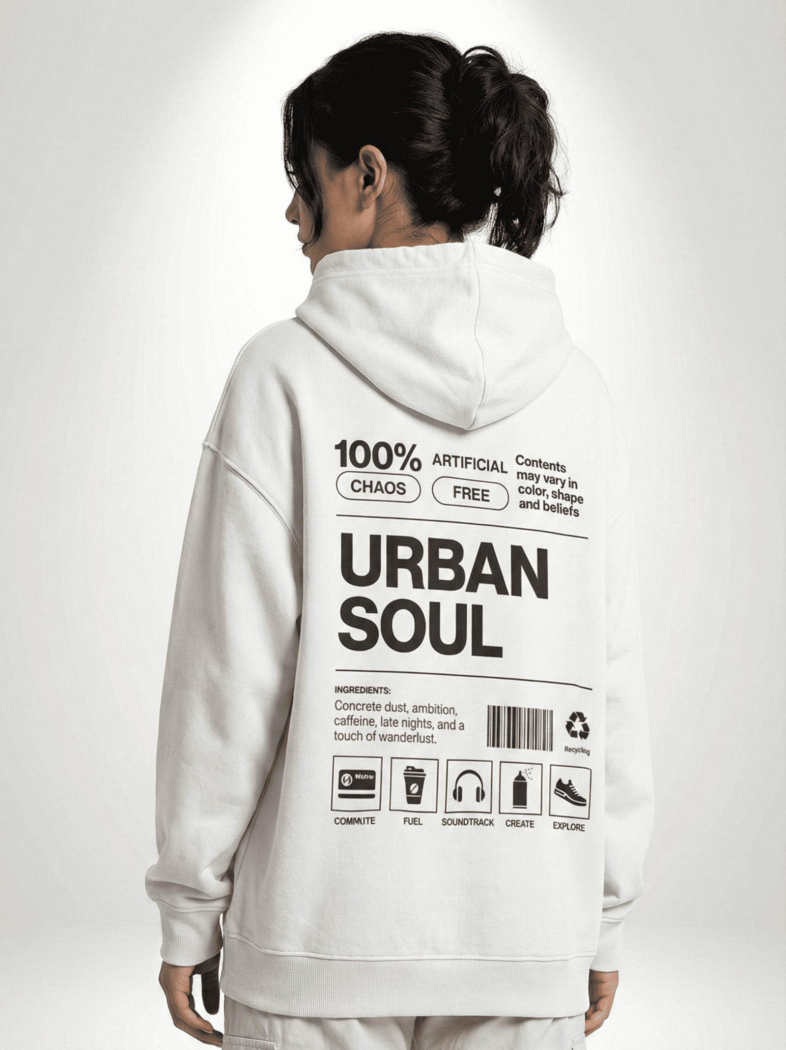 women urban soul printed dropshoulder white hoodie