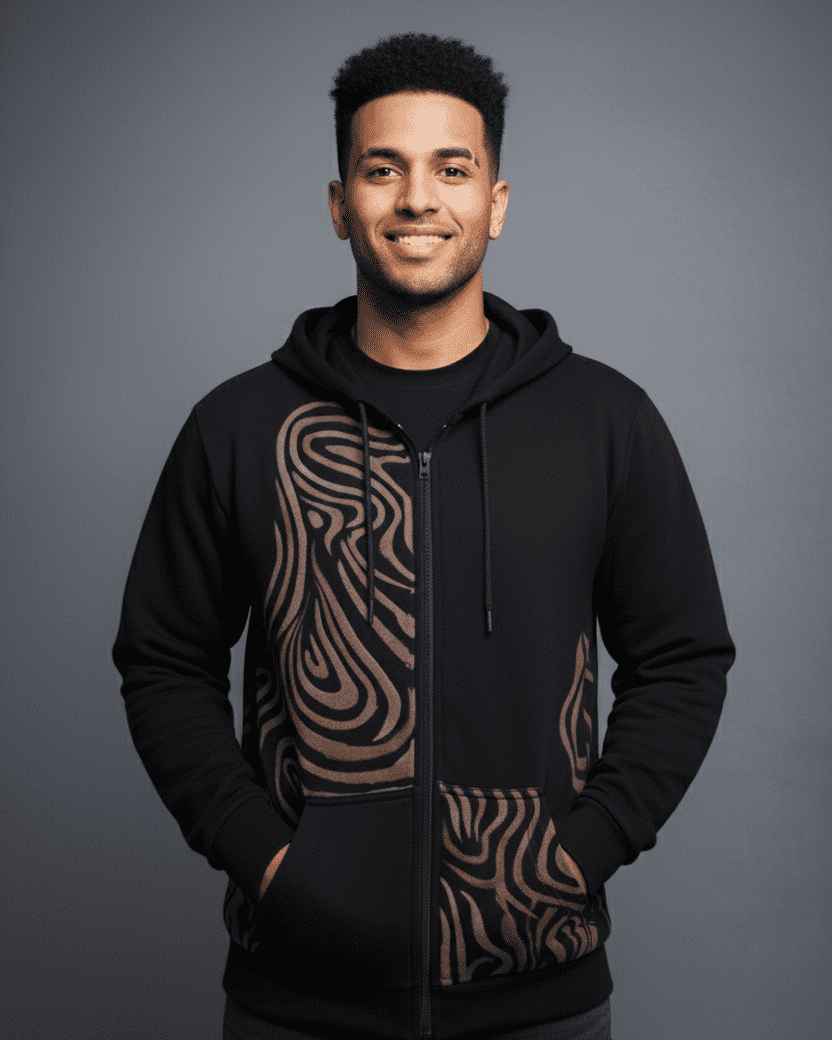 men's Black dye bleech Zip hoodie