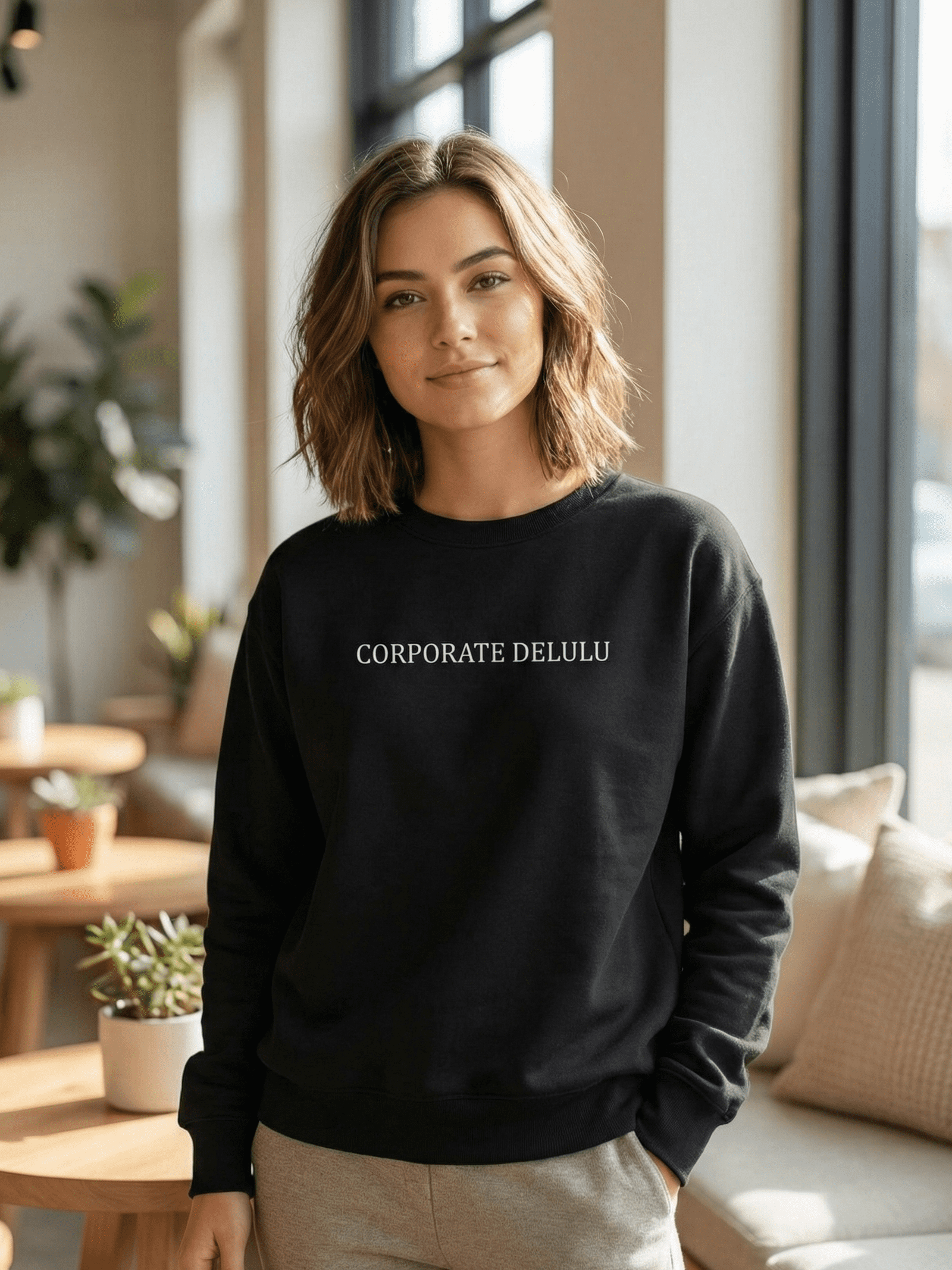 women corporate delulu printed Black sweatshirt