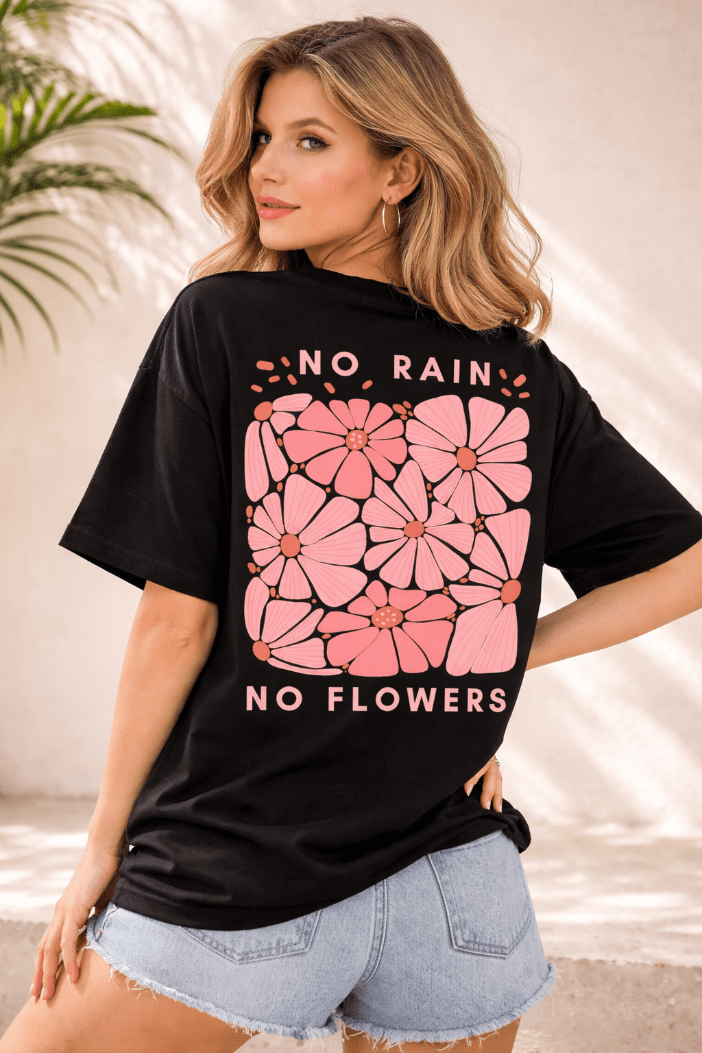 Women Oversized Black T-Shirt with Back Print