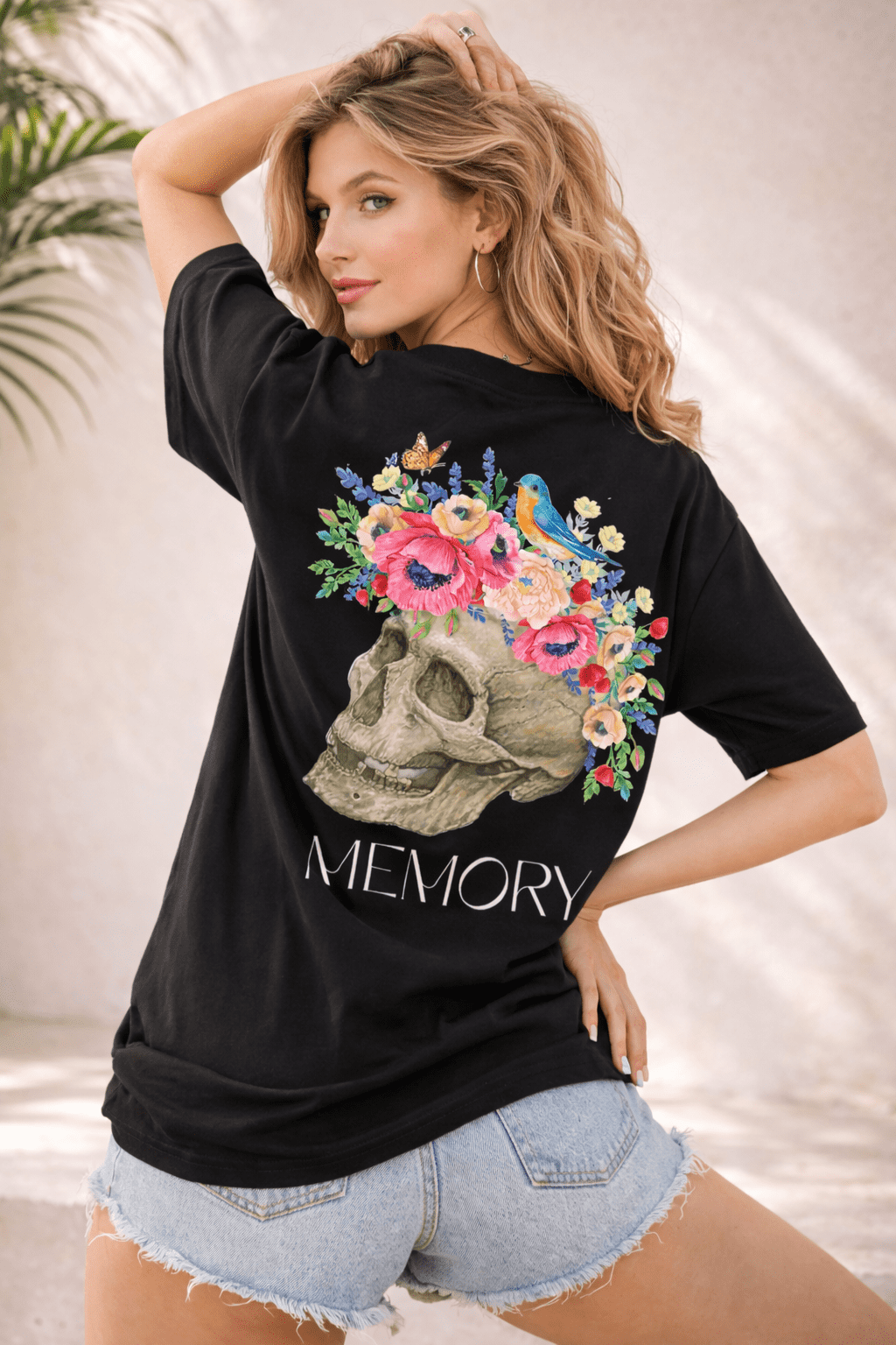 Women Oversized Black T-Shirt with Back Print