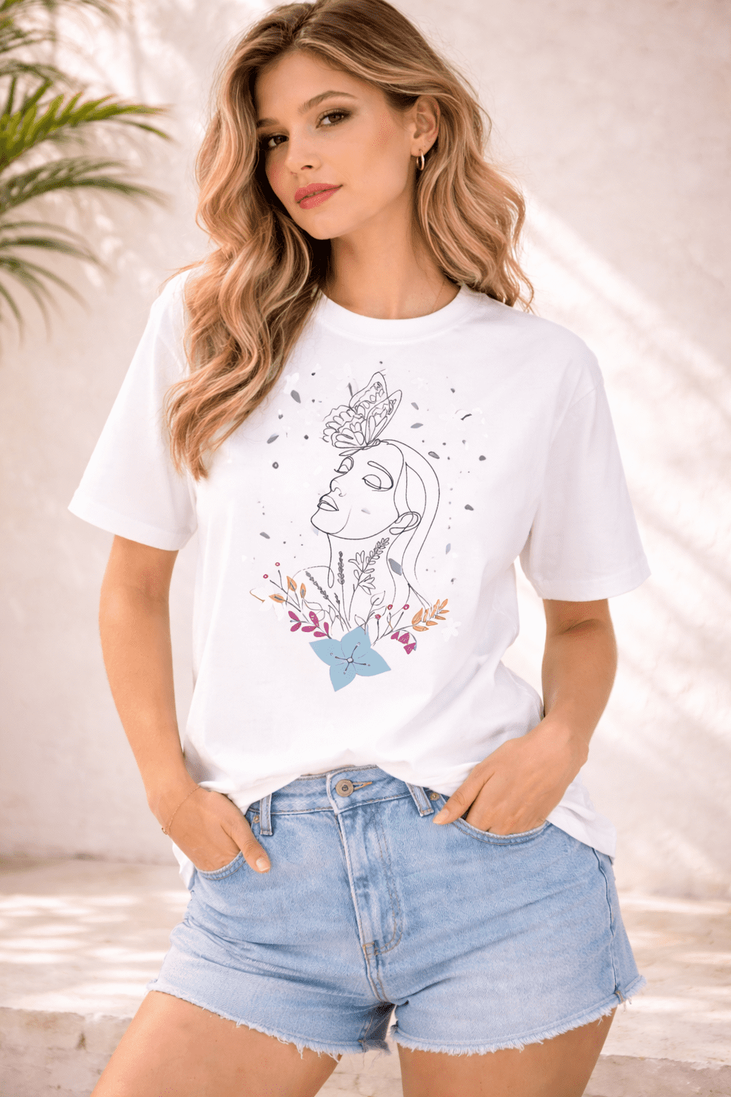 Women Oversized white T-Shirt with front Print